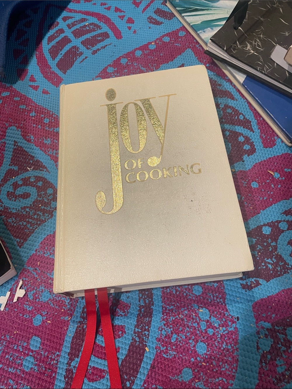 Joy of Cooking Hardcover Cookbook with Gold Text and Red Ribbon 75